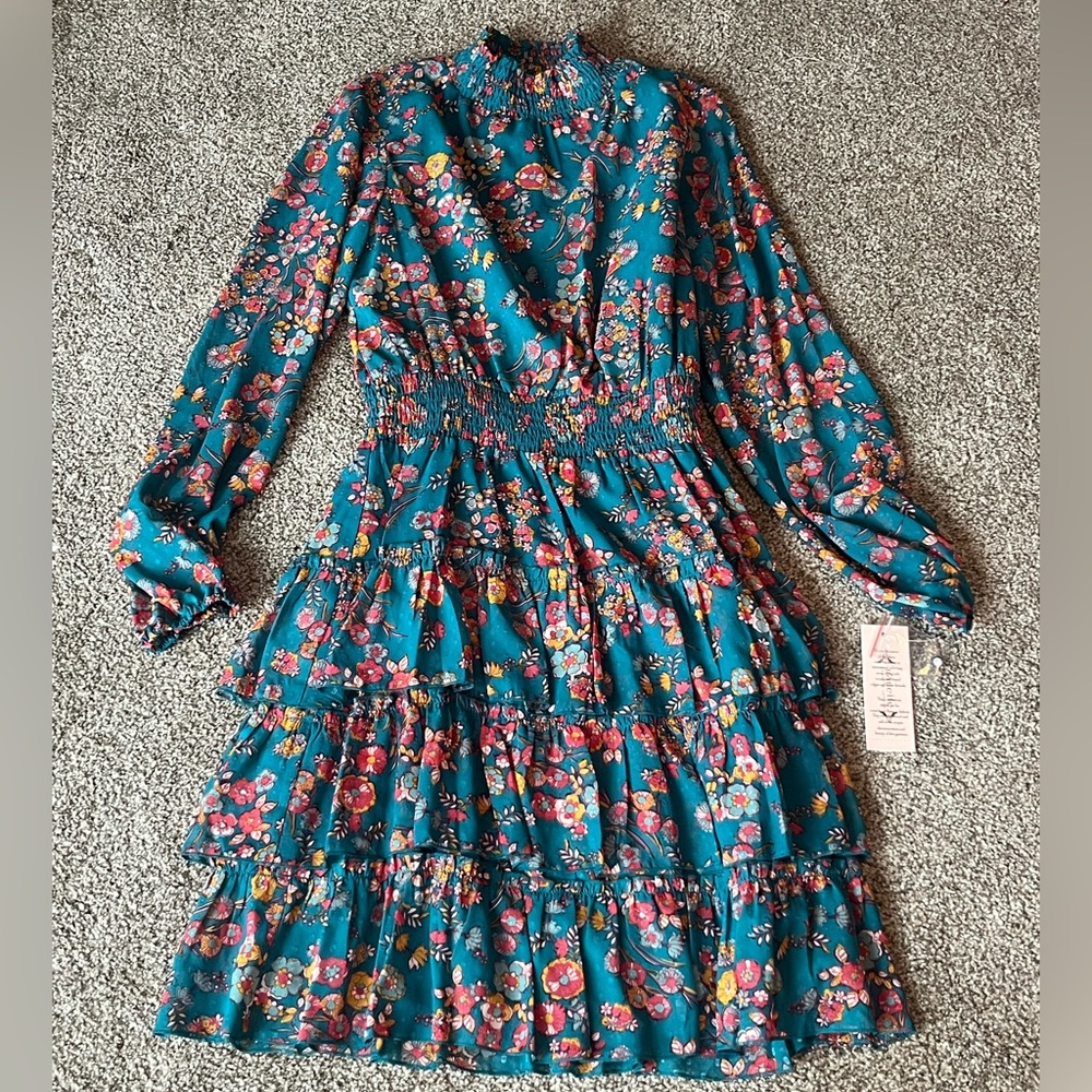 Nanette Lepore Floral Blue Long Sleeve Dress size 6. Brand New vibrant colors!